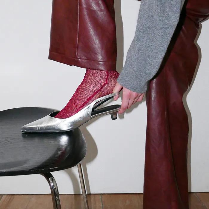 METALLIC KNEE SOCKS_RUBY RED