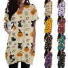 Women's V Neck Pullover Dress Short Sleeve Halloween Print Pocket Casual Loose Fit Tunic Dress for Daily Wear