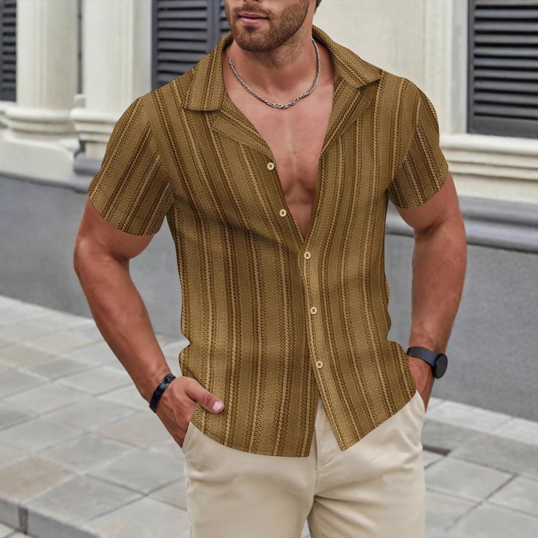 

Летняя рубашка с лацканами, однотонная, с короткими рукавами, на пуговицах, мужская, с полым узором, одежда XXXL коричневый