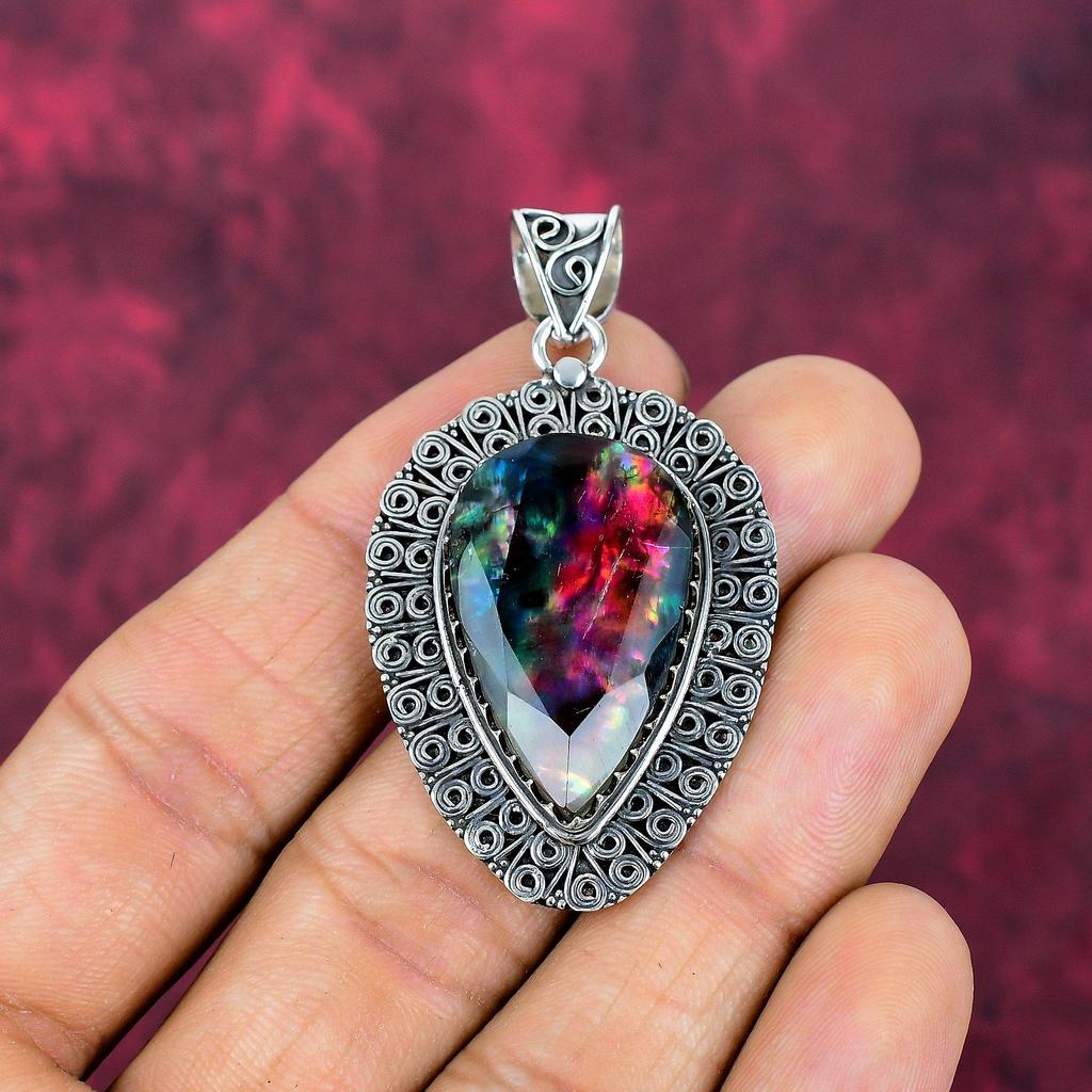 Ammolite Pendant Gemstone Handmade Jewelry, 925 Solid Sterling Silver Pendant, Gift For Wife Jewelry