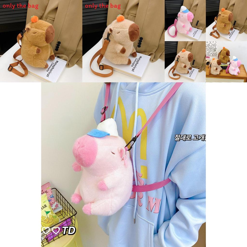 Cute Capybara Backpack For Women With Plush Material And Cartoon Design For Daily Use