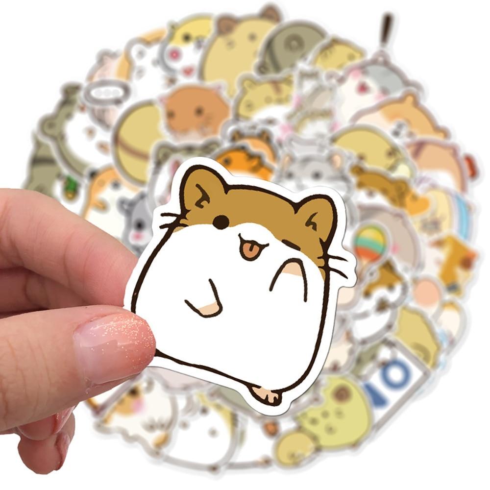 50PCS Cute Animal Hamster Cartoon Stickers Skateboard Guitar Suitcase Freezer Graffiti Luggage DIY Decal Sticker for Kid Gift
