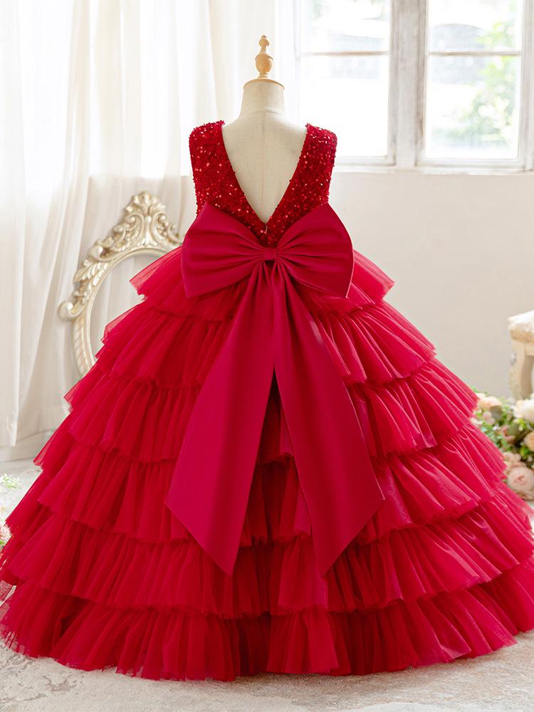 Girls' 2025 Summer Formal Piano Performance Dress - Stylish Backless Princess Gown for Children's Fashion Show