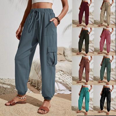 Comfortable and Casual Women's Pants New Pocket Pants Solid Color Workwear Pants