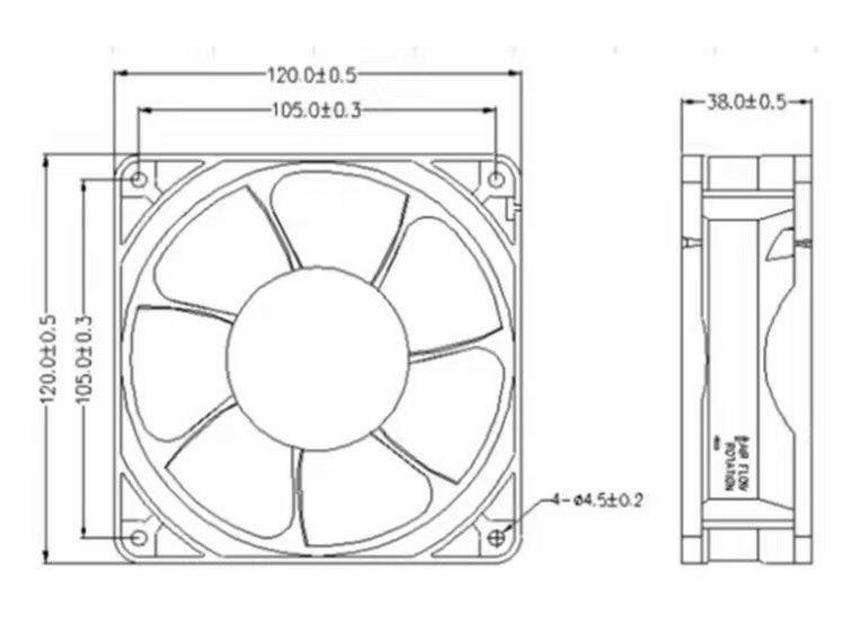 High Airflow PWM Double Ball Cooling Fan 12038 - 220V, 12V, 2.7A with Speed Control