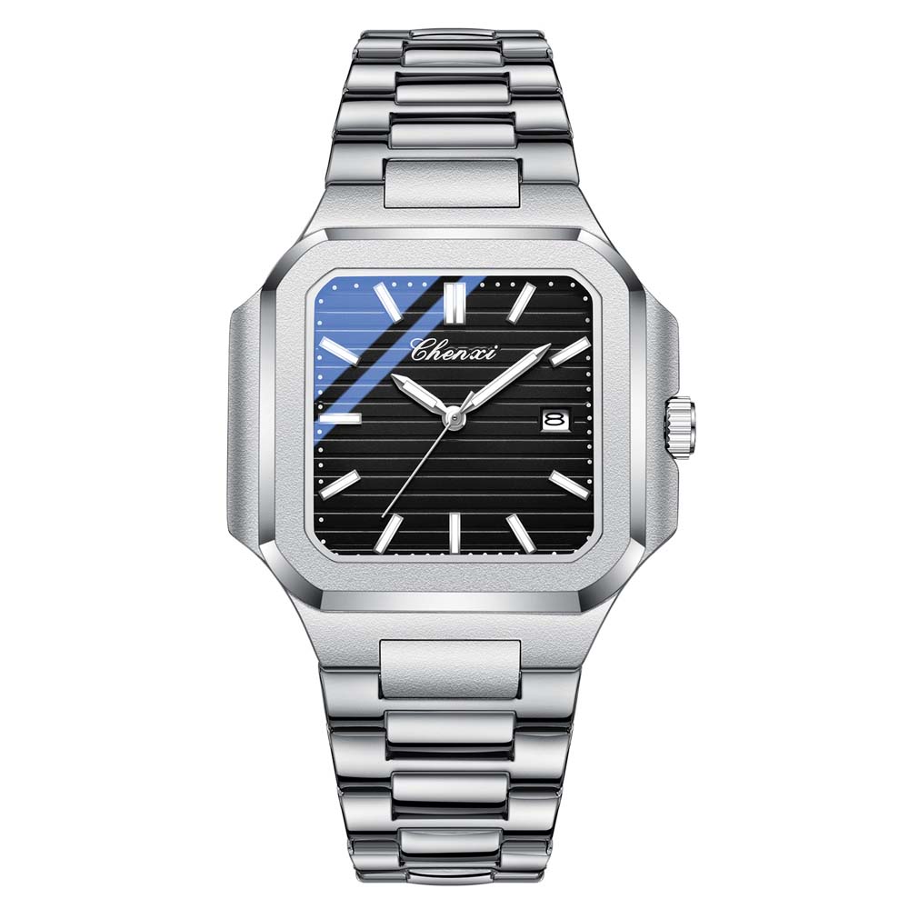 Chenxi Brand Men's Quartz Watch Square Stainless Waterproof Luminous Date Luxury Women's Wristwatch Male Clock Gift For Couple