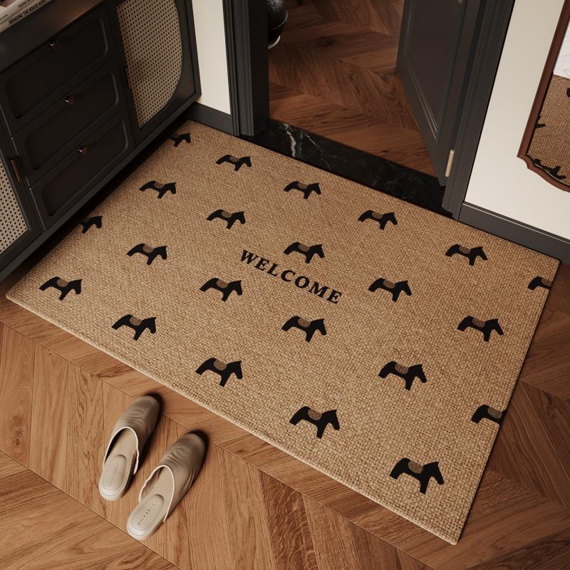Red Cartoon Horse Welcome Doormat, Non‑Slip Anti‑Dirt Floor Mat, Vintage Cute Animal Print Entrance Rug, Decorative Carpet For F