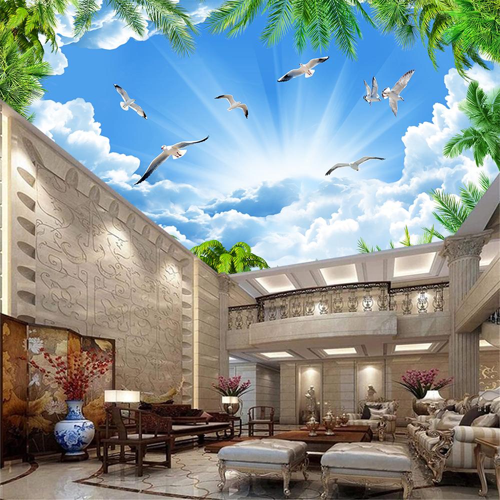 3d Ceiling Wall Mural White Birds Blue Sky Wallpaper Living Room Bedroom Hotel Wallpaper Of Sky