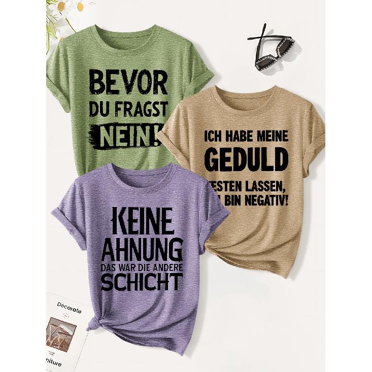3 Pack of Women's Summer Tops | Grumpy Worker with a Sharp Tongue German Print T Shirt | Cute and Trendy Casual Round-neck Short-sleeve Suit | 2026