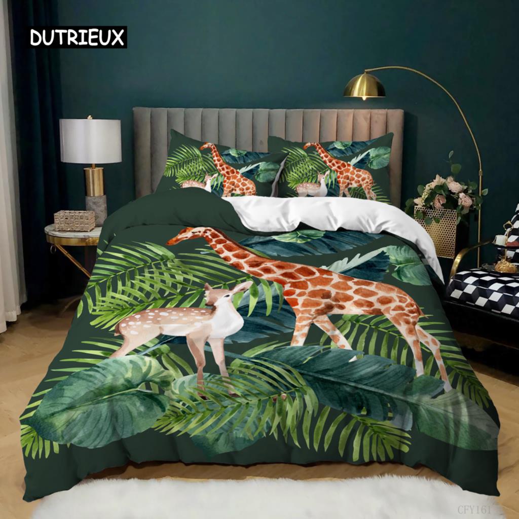 Tier Bettbezug Set King Twin Größe Elch Giraffe Löwe Tiger Muster Bettwäsche Set Mikrofaser Regenwald Tiere Thema Bettdeckenbezug