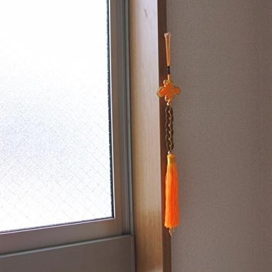 Feng Shui Six Emperors Coin Chinese Knot Tassel Yellow Wall Hanging Ornament for Money, Wealth, and Fortune