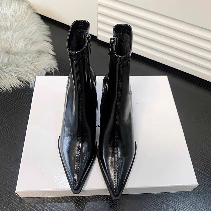 Fashion Sexy Pointed Punk Style Thin High Heels Women Ankle Boots Sexy Patent Leather Shoes Fashion Zipper Banquet Party Pumps