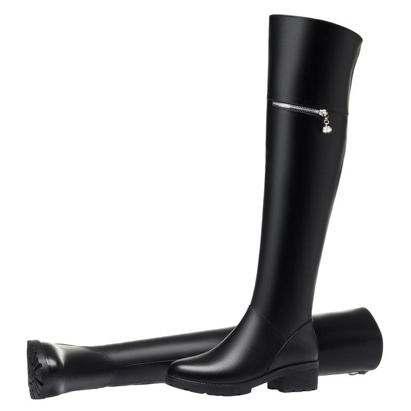 Fashion AIYUQI Women's Over Knee Boots Winter Fashion Middle Heel Fur Long Boots Women Genuine Leather Rider Boots Ladies