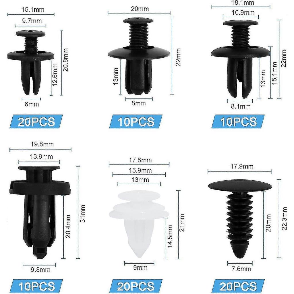 100 Pcs Car Body Trim Clips, Plastic Rivet Fasteners Universal Auto Black Nylon Clips Bumper Clips Car