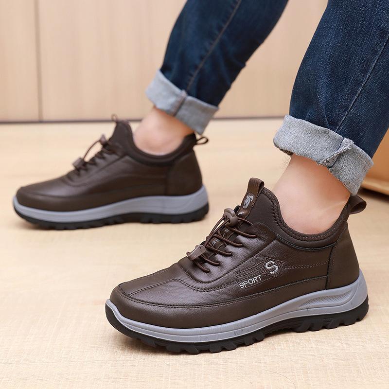 

Чоловічі зимові зимові черевики на хутряній підкладці. Товсті теплі ковзани, водонепроникні флісові всередині, високі черевики зі штучної шкіри для чоловіків. Чоловічі черевики на відкритому повітрі на шнурівці. 44