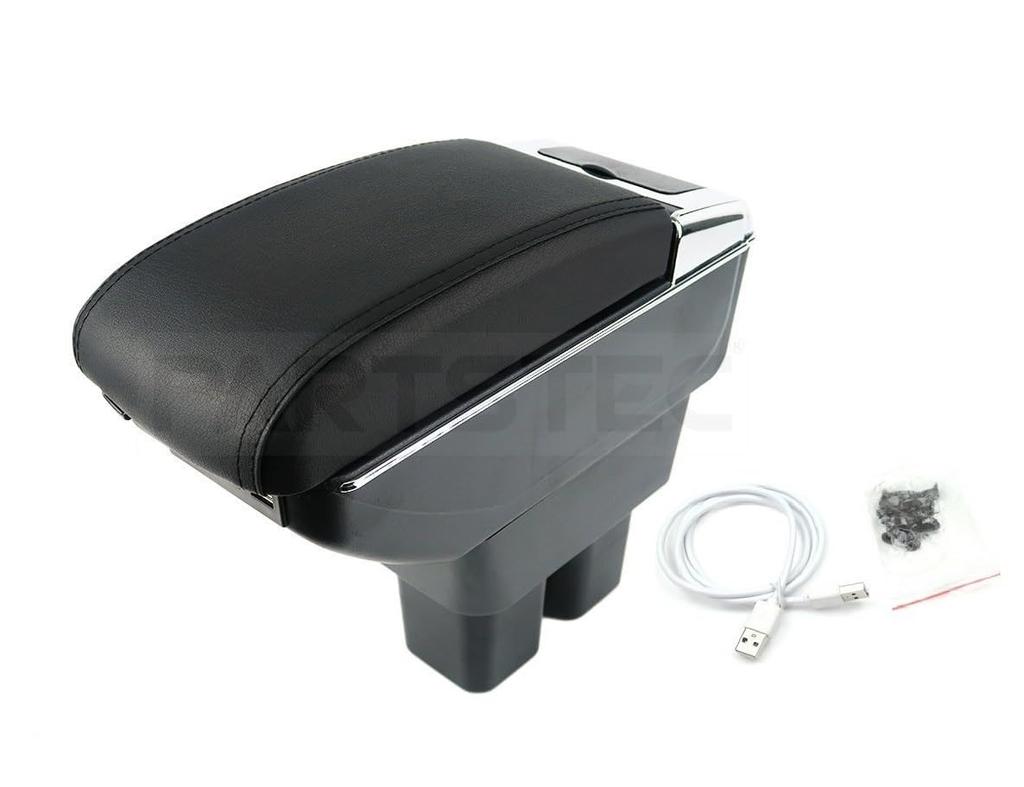 MOTOR POWER Armrest Console Box for Subaru Sambar Truck Center Console with USB Drink Extendable Sliding Black Stitching TT1/TT2, Port, Cord, Storage,