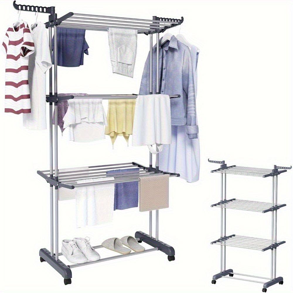 Movable 4-Layer Floor-Standing Folding Drying Rack with Wheels for Indoor and Balcony Use