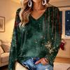 Women's V-Neck Long Sleeve Christmas Print Lightweight Blouse for Spring and Summer