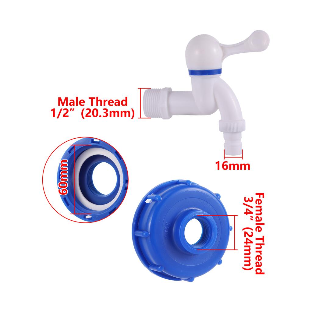Adaptador de Drenaje IBC S60 Rosca Hembra 1/2"3/4" Adaptador de Tanque Acoplamiento Rápido para Manguera de 16mm Válvula de Grifo Adaptador Adaptador de Manguera de Jardín