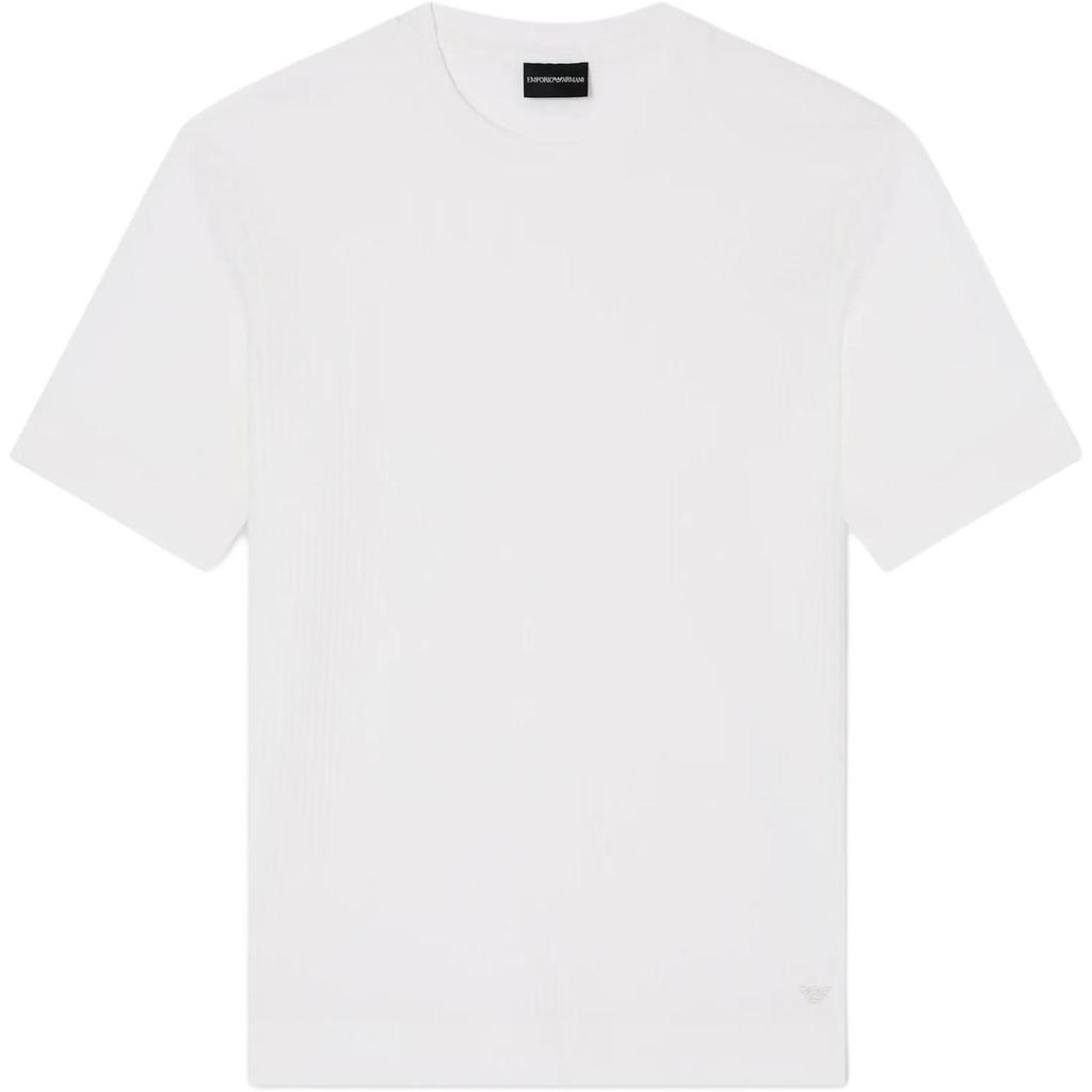 Emporio Armani Cotton Loose Fit Short Sleeve Round Neck Solid Color Jacquard T-Shirt Men T-Shirts White EM003011-AF10762-F0135