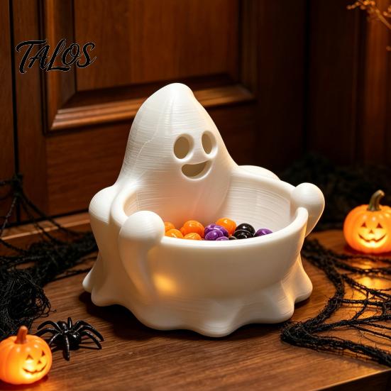Cute Ghost Figurine Bowl Halloween Candy Bowl, 3D Printed Snack Storage Table Centerpiece Container, Tabletop Dish Serving Tray for Party Decor Spooky