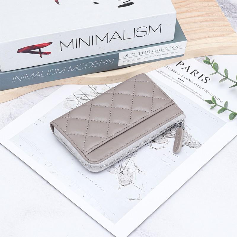 Genuine Leather Women's Change Purse Fashionable Style Rhomboid Plaid Short Wallet Multi-card Card Bag