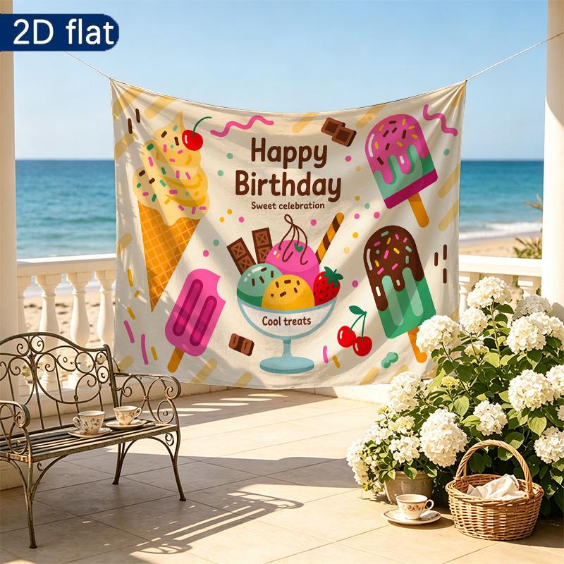 Birthday Celebration Gifts Dessert Banner, Colorful Polyester Backdrop for Party Decor