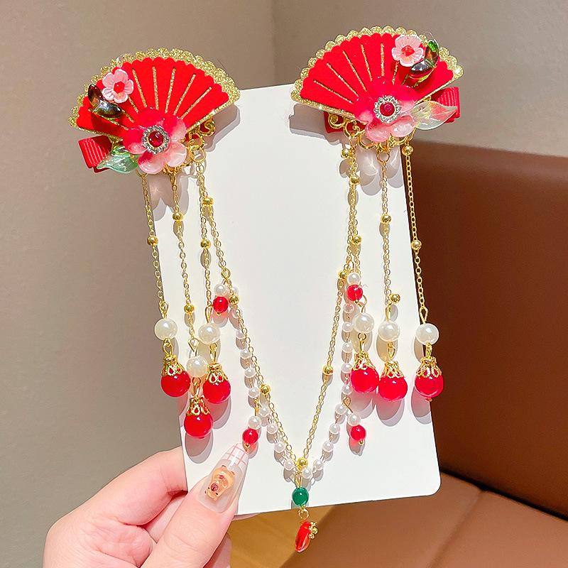 Acessórios de Cabelo Hanfu de Estilo Antigo: Adorno de Cabeça Infantil com Corrente de Testa, Franja e Design de Fada Princesa