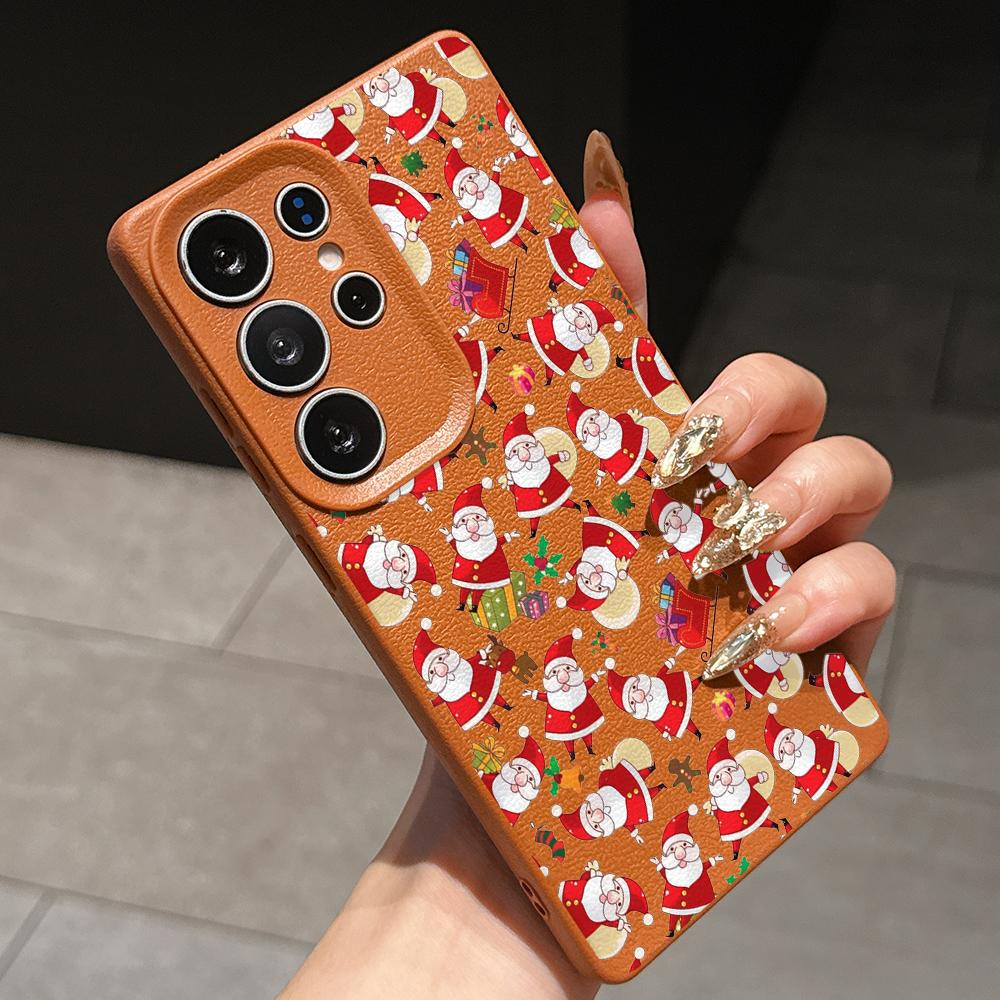 Samsung A07 Xiaomi Redmi 13C 14C for iPhone 17 Pro Max Infinix Realme Phone Cases Soft Brown Leather Pattern TPU Case NY59 Santa Claus Happy New Year