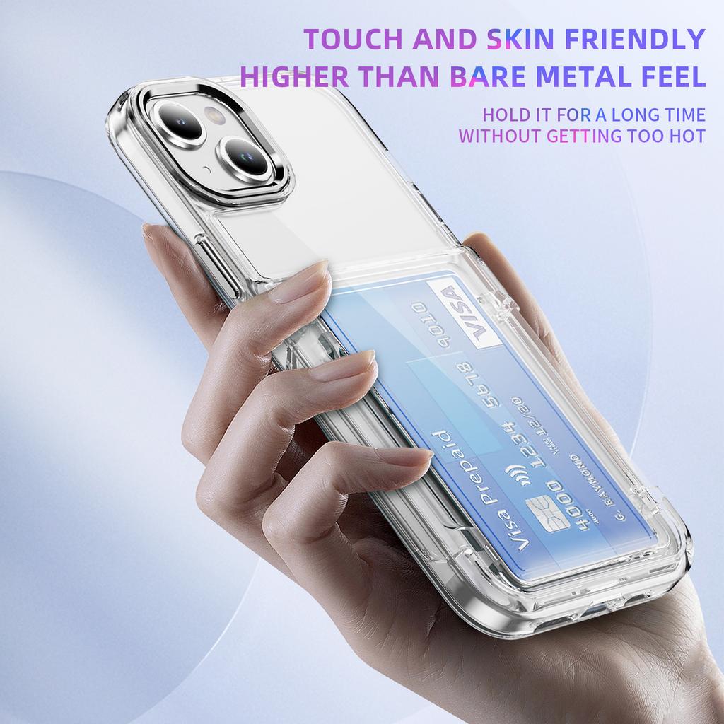 For iPhone 13/14 Case TPU + Acrylic Phone Cover with Card Holder Kickstand