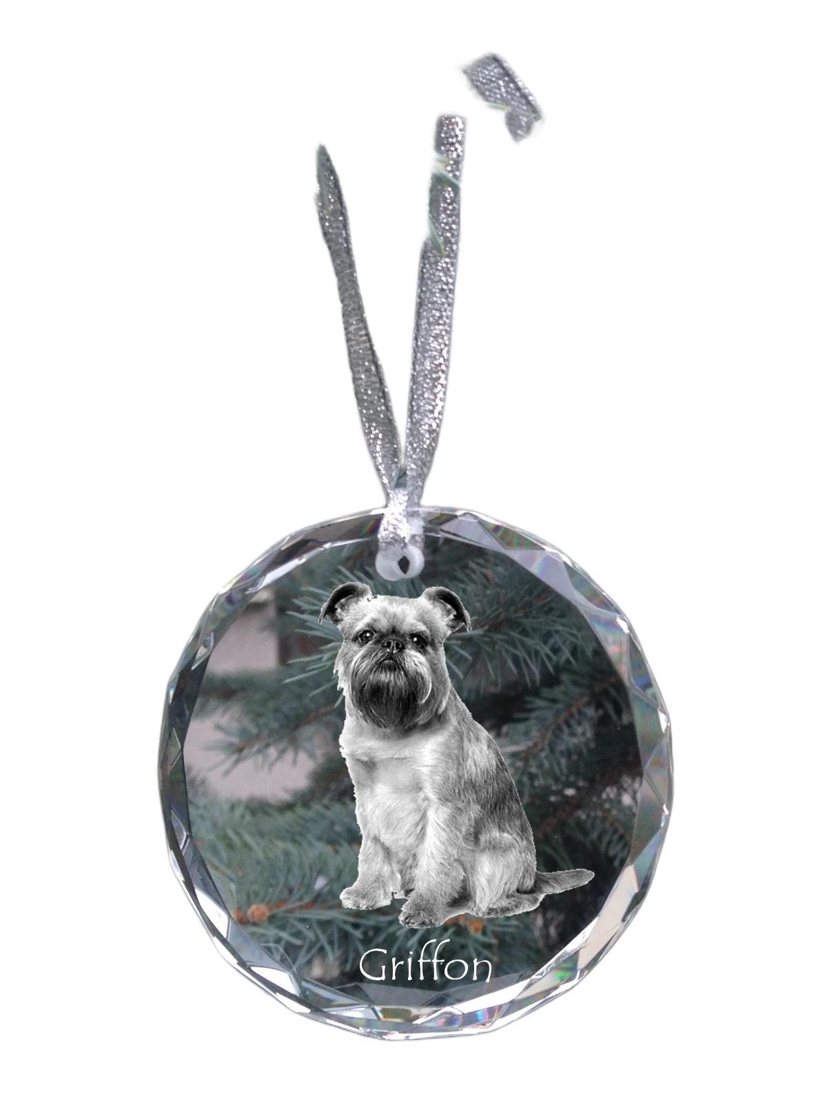 

Griffon Bruxellois, Brussels Griffon - crystal bauble with a photo, dog photo in crystal, personalized Christmas tree ornament by Art-Dog brand прозорий
