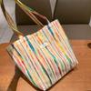 Shoulder Bag Ins Korean Rainbow Striped Canvas Bag Heavy Industry Three-dimensional Embroidery Underarm Bag Large Capacity Handbag