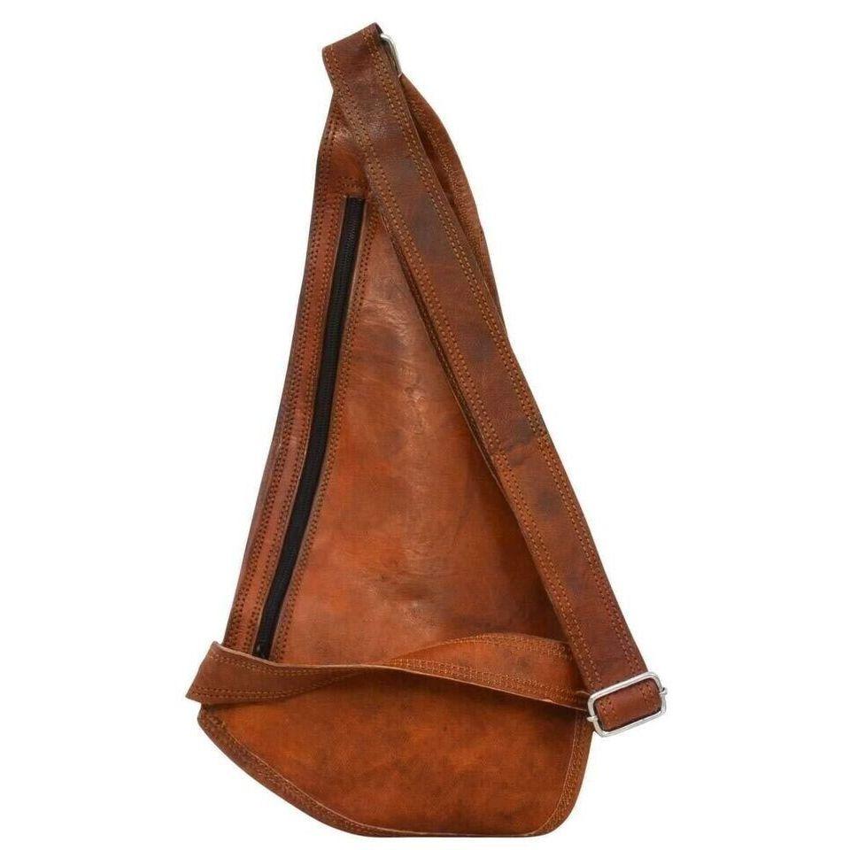 UNISEX Vintage Leather Shoulder Bag Sling Bag Chest Belt Brown