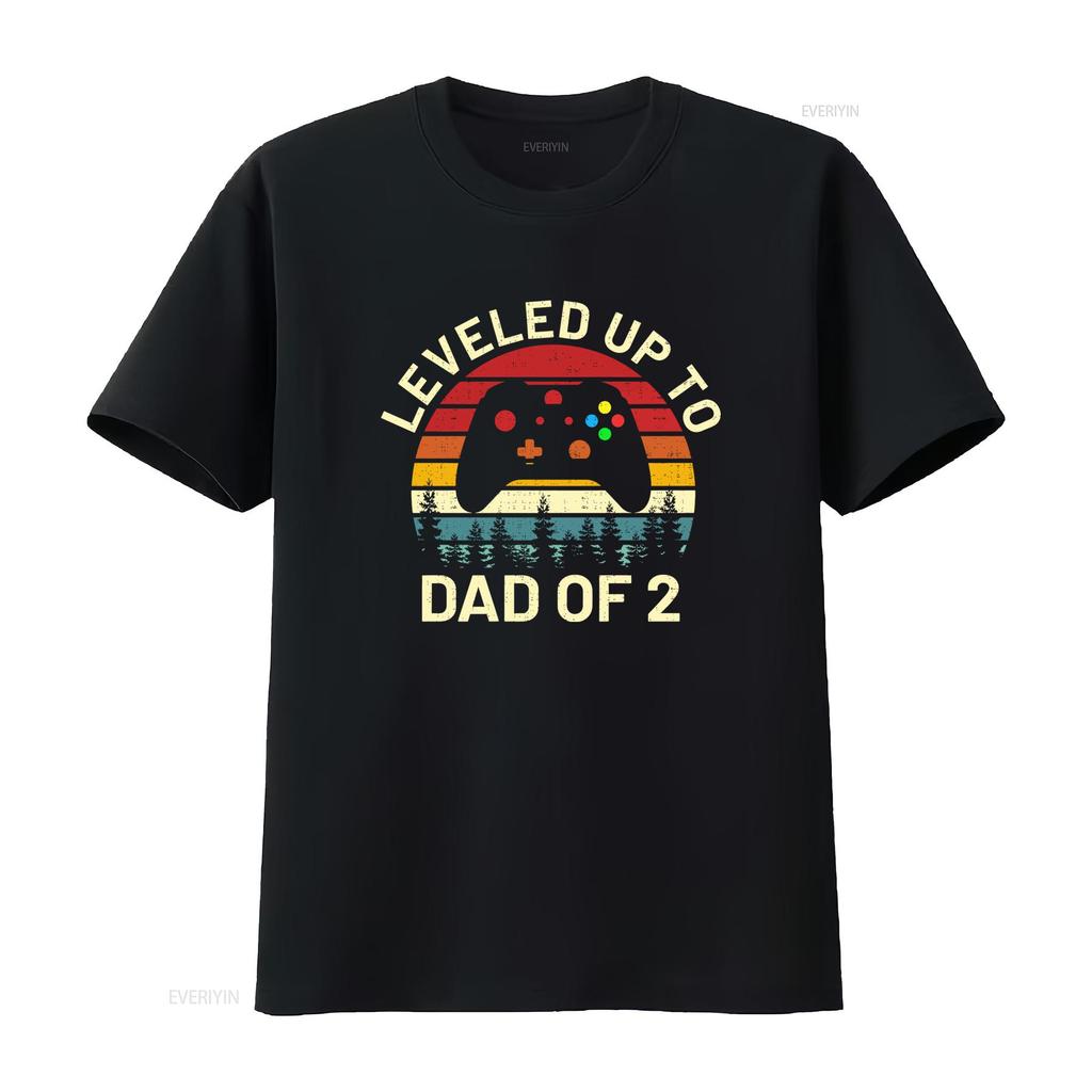 Leveled Up To Dad Of 2 Two Retro Video Game Controller T Shirt Fathers Day Gaming Expecting vintage Washed Soft Comfortable