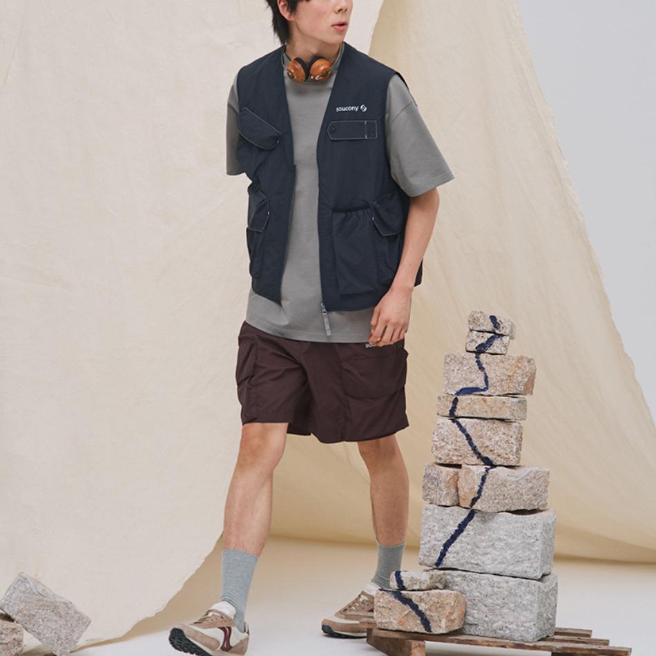 SAUCONY Natural Echo Fashion Soft Skin Friendly Versatile Work Shorts Unisex Shorts Burgundy SA3259HP43O-RD042