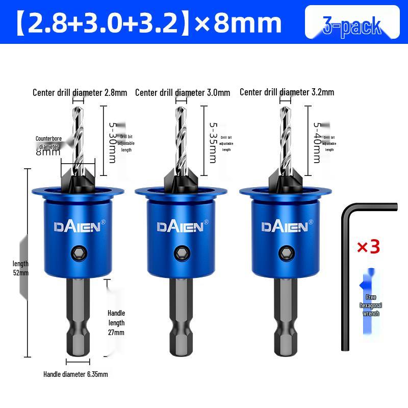 Hex Shank 90° Woodworking Countersink Drill Bit for Pilot Holes and Self-Tapping Screws