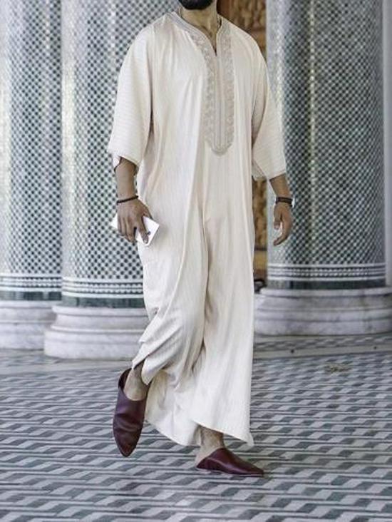 Robe Musulmane Homme Vert Foncé Brodé Arabe 2026