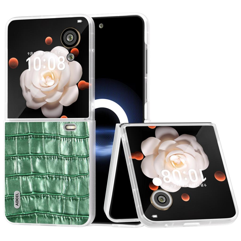 ABEEL For Honor Magic V Flip 5G Case Genuine Cow Leather+PC Phone Cover Crocodile Texture