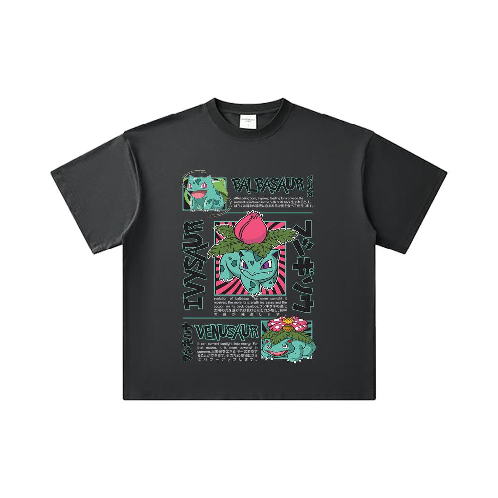 260 GSM Double Yarn 32 Count 100% Cotton Pokemon V4 Balbasaur Print Unisex Heavy Cotton T Shirt