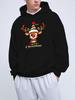 Unisex Christmas Hooded Sweatshirt Hoodie - Black Winter Pullover with Reindeer & Merry Christmas Print, Soft Warm Fabric Casual Streetwear, Holiday G