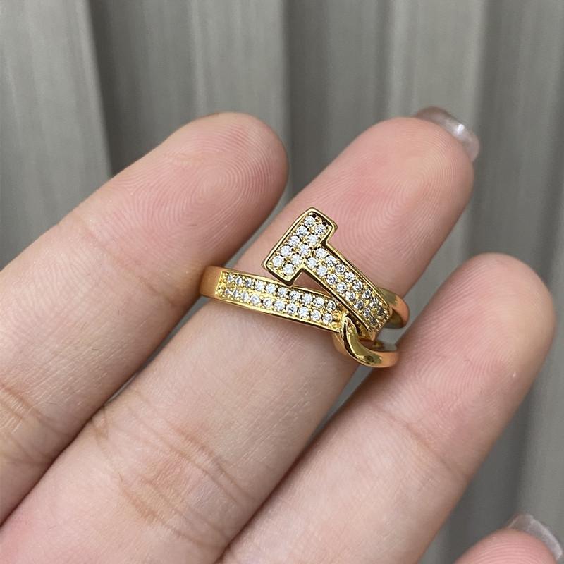 Real gold plated heavy industry full diamond letter T open ring does not fade ring
