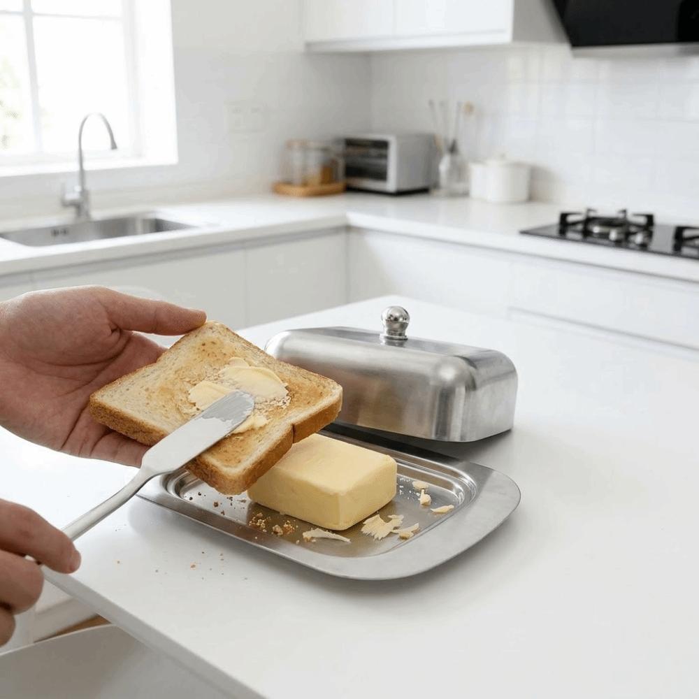 Airtight Stainless Steel Butter Dish Butter Tray Butter Keeping Box Kitchen Tableware
