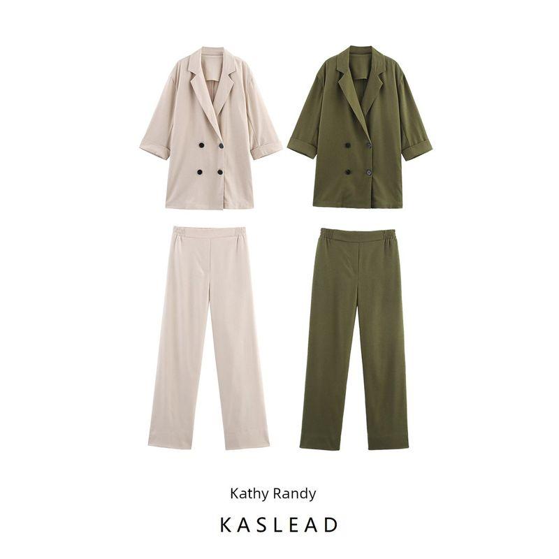 Kaslead New Women clothes Western Style Double Breasted Blazers Casual Pants 8372406 8372306