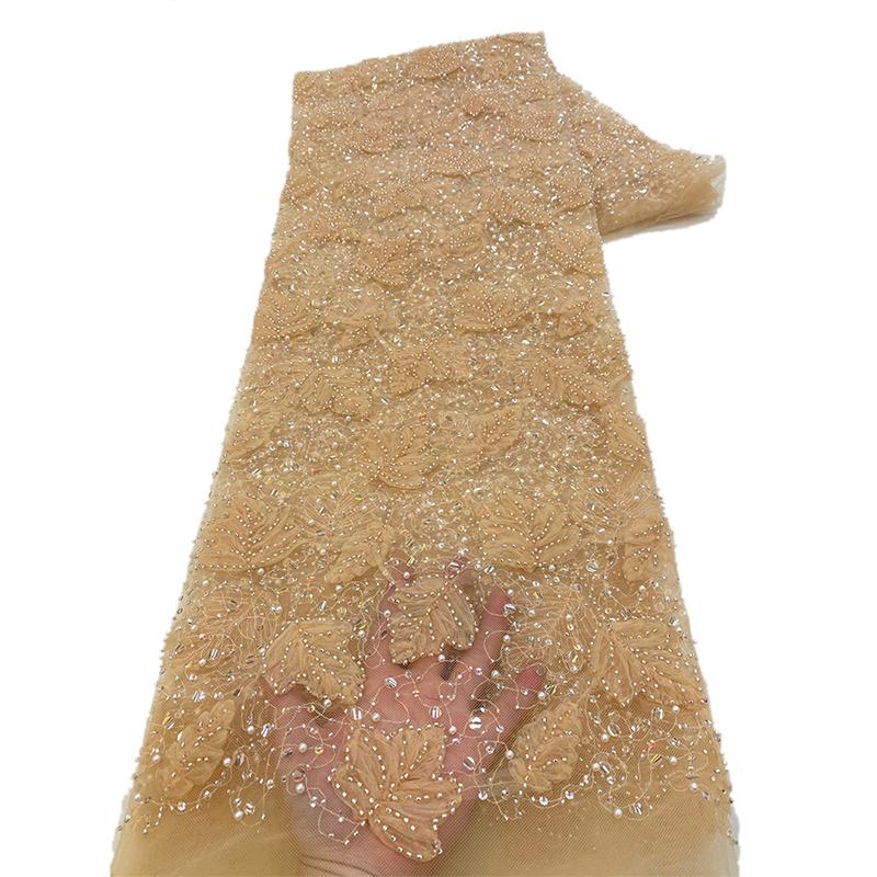 High Quality African Tube Beaded Sequin Lace Fabric Sequin Embroidery French Tulle Lace Nigerian Wedding Dress Cheongsam Fabric