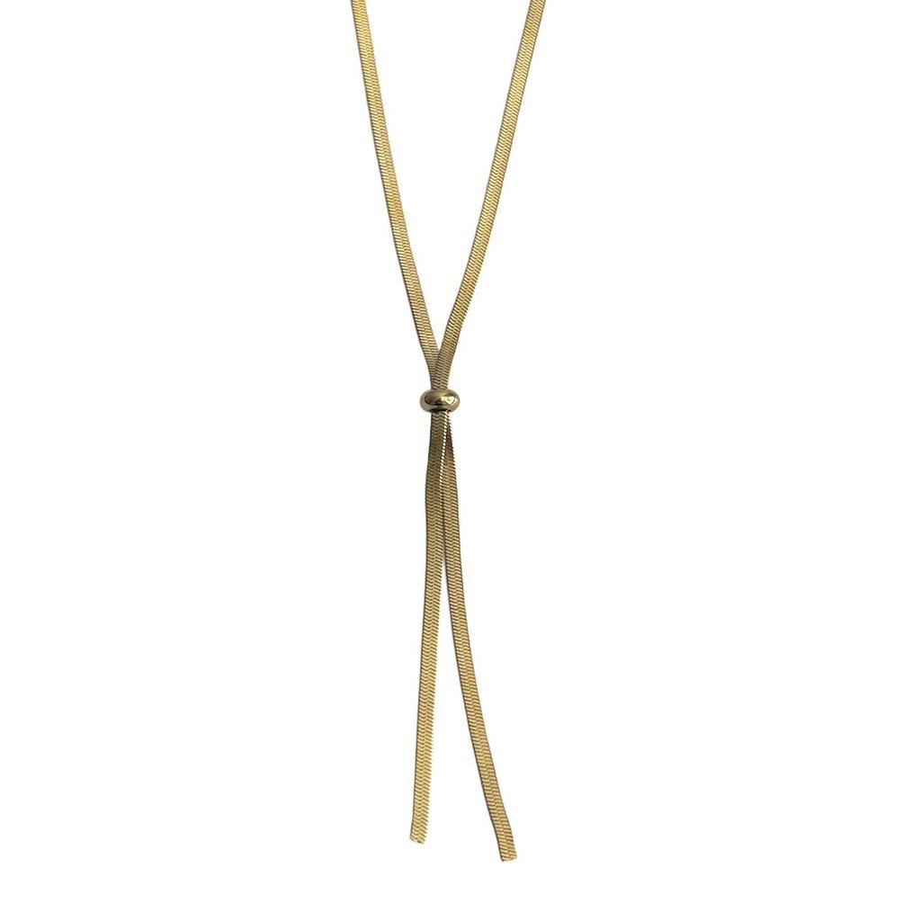 Adjustable Titanium Steel Necklace with Round Beads - Minimalist Drawstring Chain Design