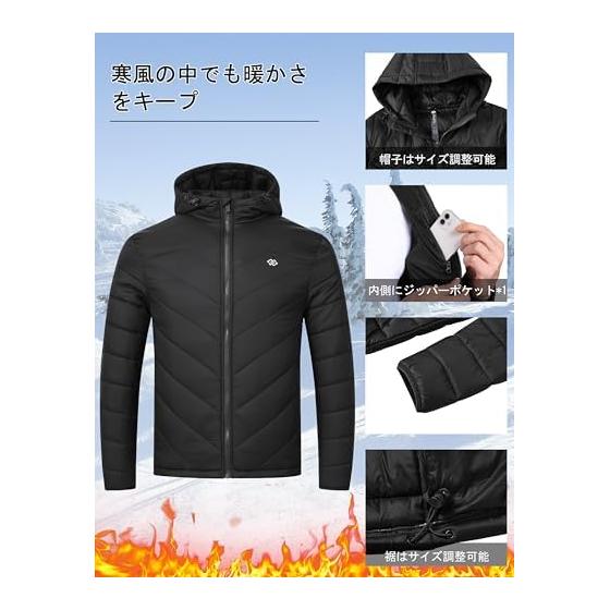 [MoFiz] Men's Down Jacket, Large Size, Blouson, Winter, Outerwear, Down Coat, Cold Protection, Lightweight, Windproof, Water Repellent, Loose, Heat