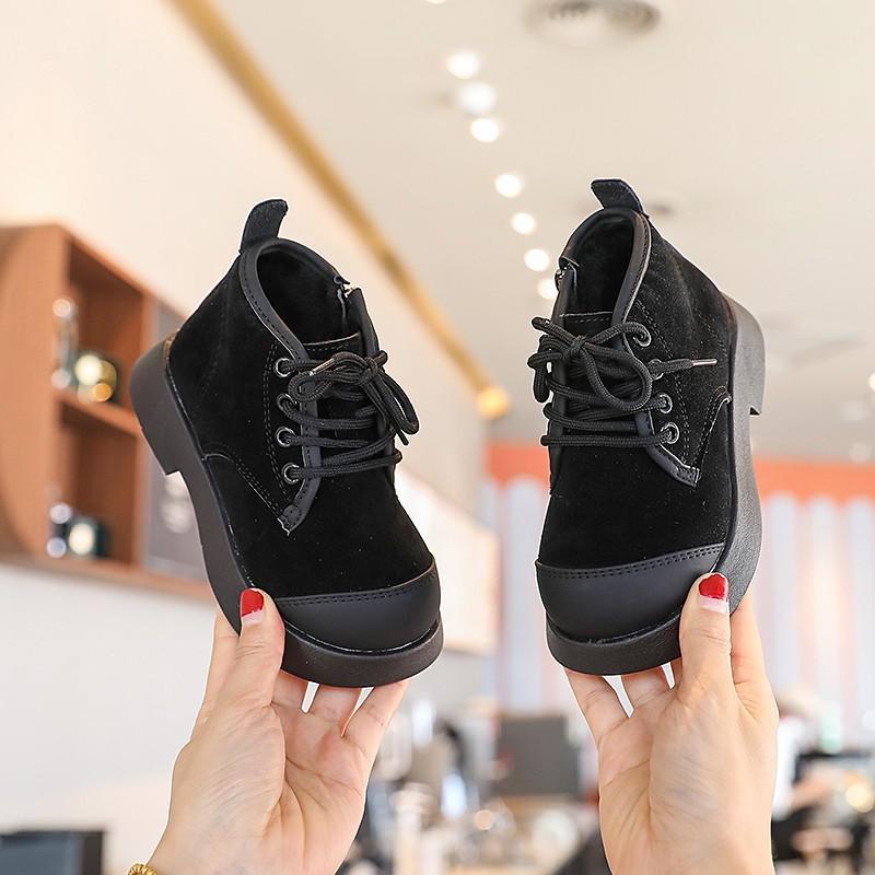 Girls' Short Boots British Style Children's Plush Boots Autumn and Winter Style Little Girl Leather Boots Boys Warm Short Boots