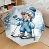 1PC Winter snowflakeAutomatic Open/Close Umbrella with Windproof, 8-Rib Sturdy Canopy, Durable Ribs, Fashionable Design, Outdoor Accessory, Fun Prin,