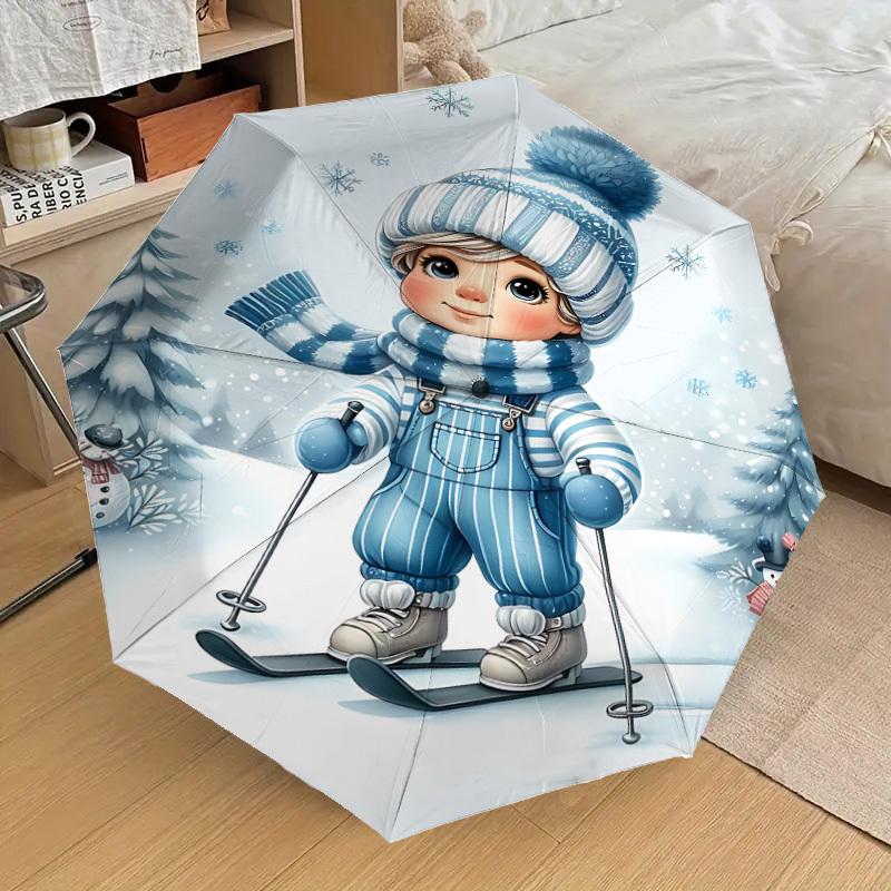 1PC Winter snowflakeAutomatic Open/Close Umbrella with Windproof, 8-Rib Sturdy Canopy, Durable Ribs, Fashionable Design, Outdoor Accessory, Fun Prin,