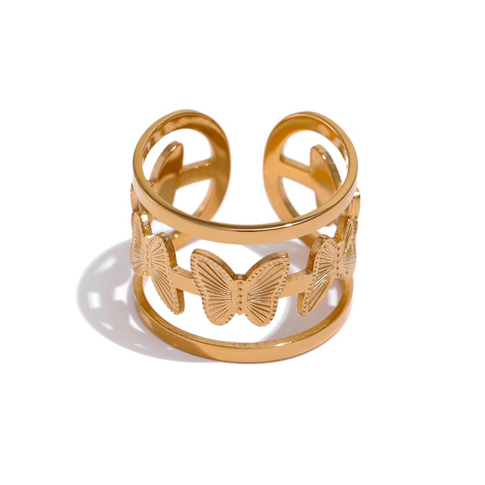 

Yhpup 316L Stainless Steel Butterfly Opening Ring Stylish Golden Insect Waterproof Jewelry Women Bague Acier Inoxydable Gift Opening